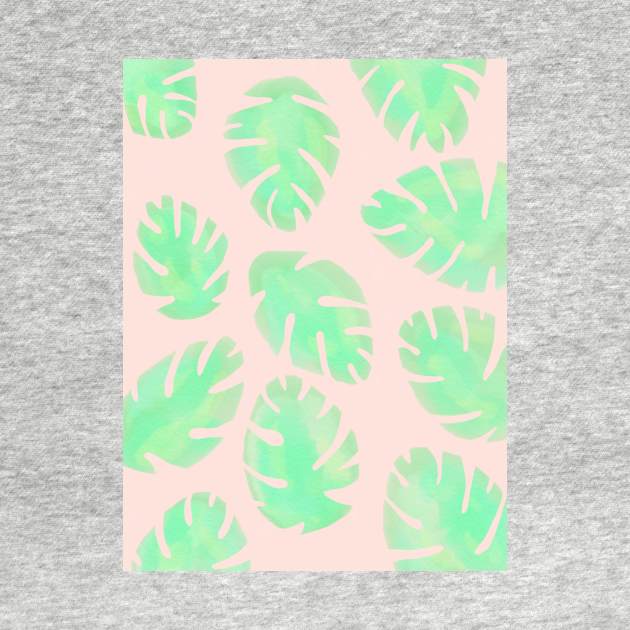 Pink and Green Monstera Leaf by AlexandraStr